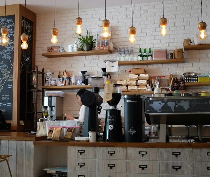 Bright independent café counter